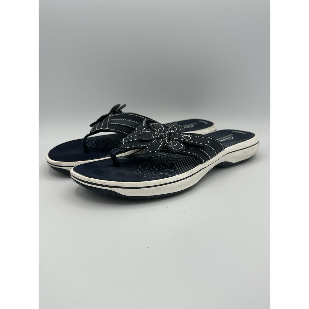 Clarks CloudSteppers Breeze Opal Sandals Women's Size 7 Shoes Navy Blue Floral